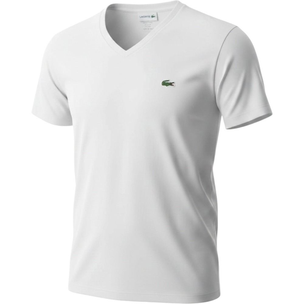 Lacoste Men's White V-Neck T-Shirt Pima Cotton Regular Fit Short Sleeve Size XL